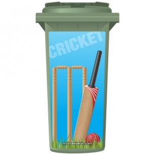 Cricket Bat And Wickets Wheelie Bin Sticker Panel